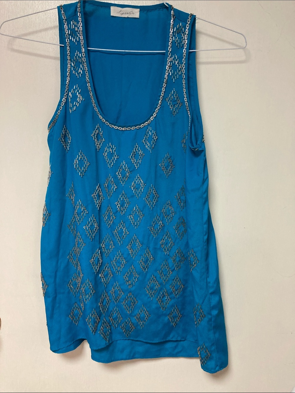 Sugarlips Teal Blue Embellished Scoop Neck Tank